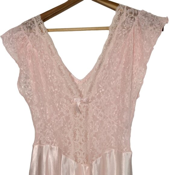 Cinema Etoile Nightgown S Pink Long Satin Lace Top Drop Waist Sexy Shimmer READ - Picture 3 of 13